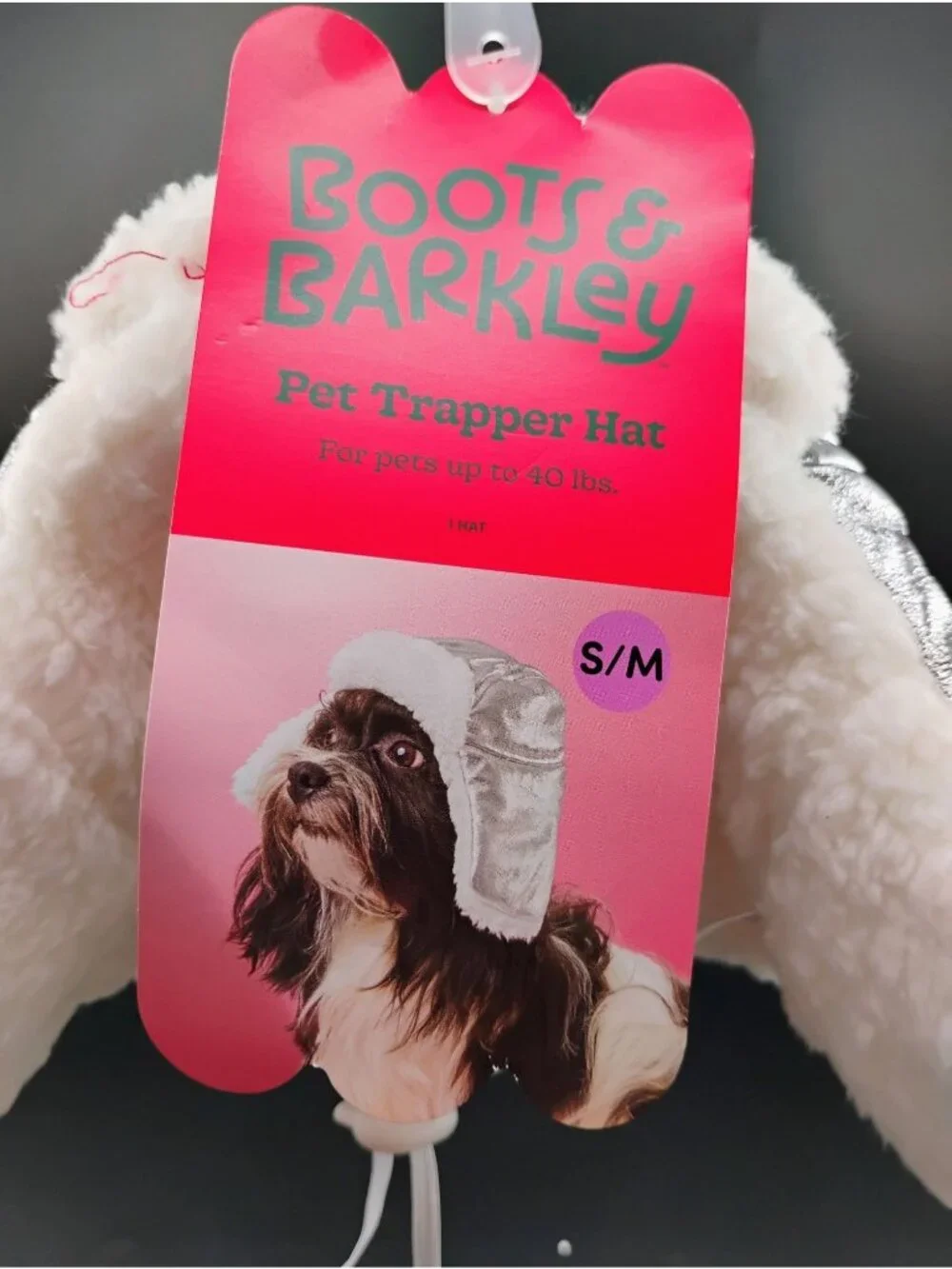 Boots & Barkley Pet Trapper Hat Silver & White Fur Lining S/M